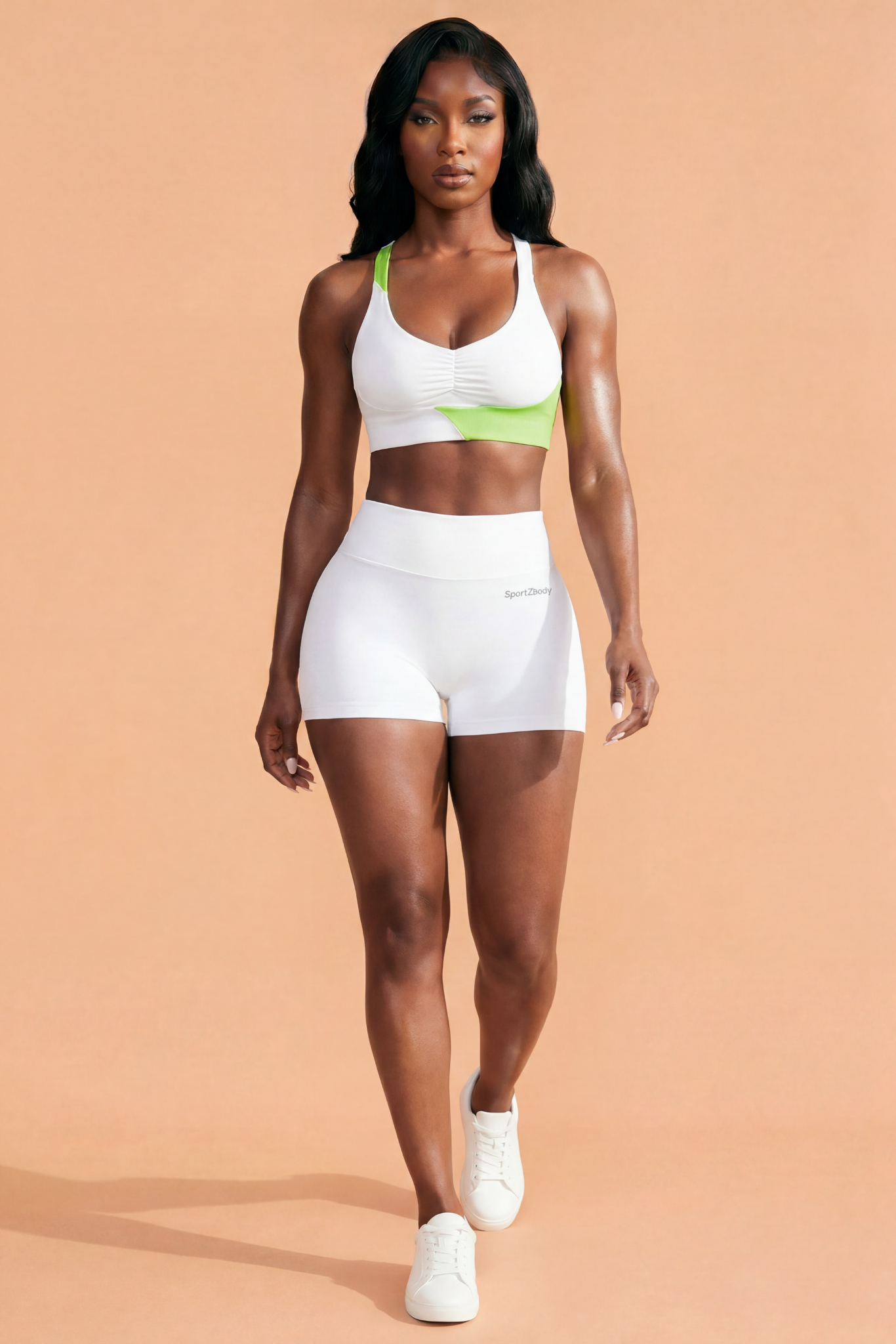 SportZbody Green Pantha High-Waisted Sculpting Shorts - White