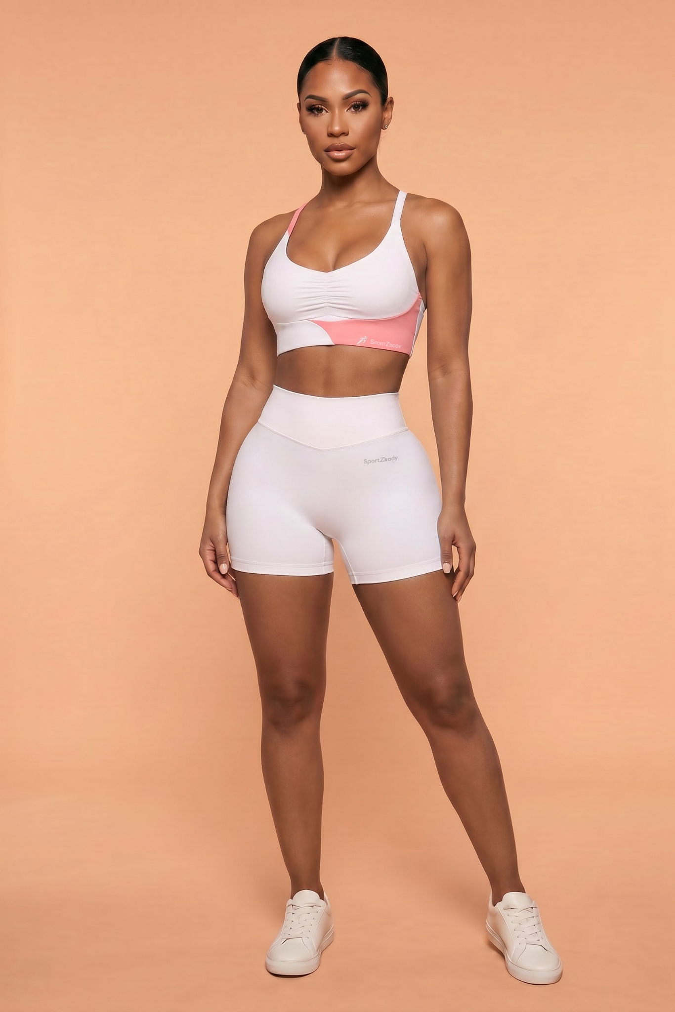 SportZbody Pink Pantha Sculpting Workout Top - White