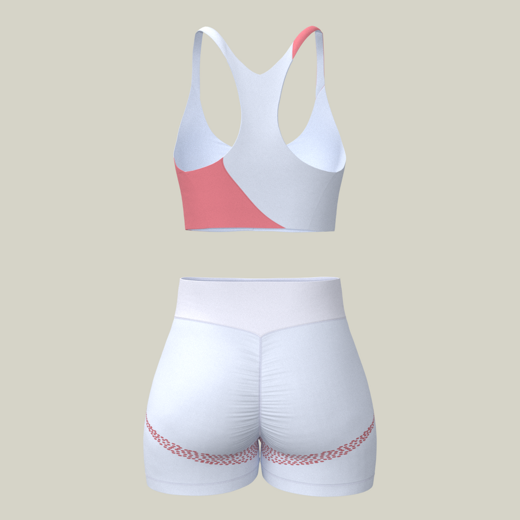 SportZbody Pink Pantha (White) High-Waisted Sculpting Shorts Set