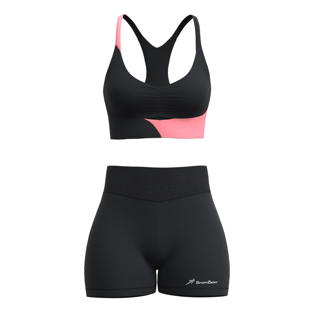 SportZbody Pink Pantha (White) High-Waisted Sculpting Shorts Set