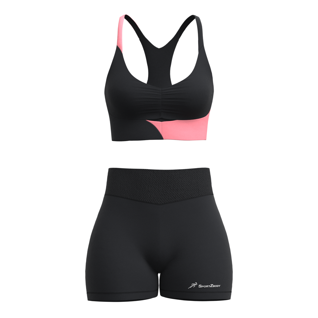 SportZbody Pink Pantha (White) High-Waisted Sculpting Shorts Set