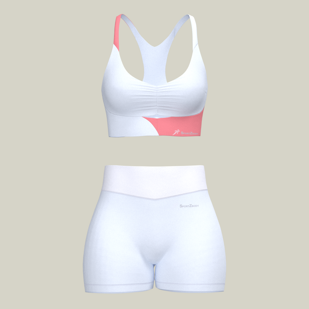SportZbody Pink Pantha (White) High-Waisted Sculpting Shorts Set