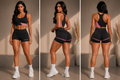 SportZbody Pink Pantha High-Waisted Shorts Set