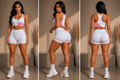 SportZbody Pink Pantha (White) High-Waisted Sculpting Shorts Set