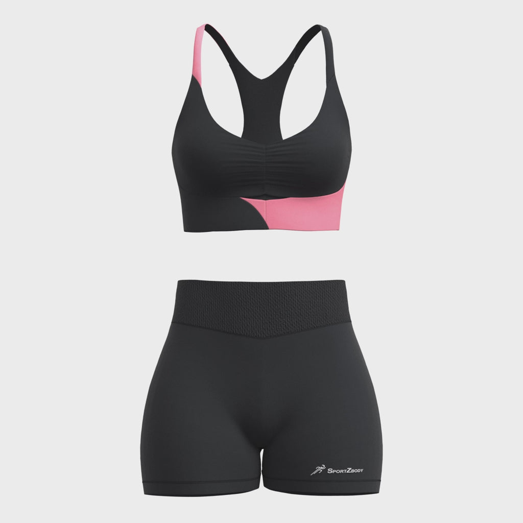 SportZbody Pink Pantha (White) High-Waisted Sculpting Shorts Set