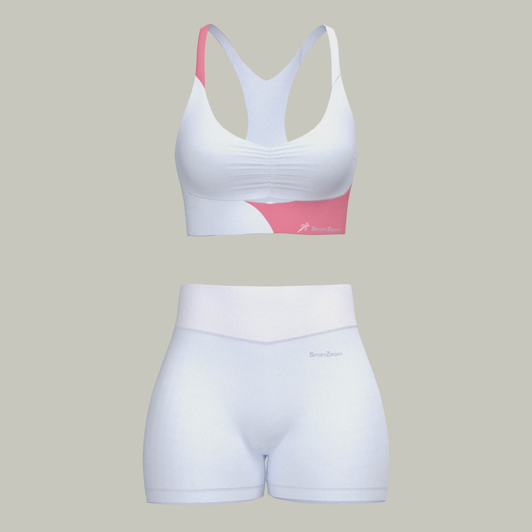 SportZbody Pink Pantha (White) High-Waisted Sculpting Shorts Set