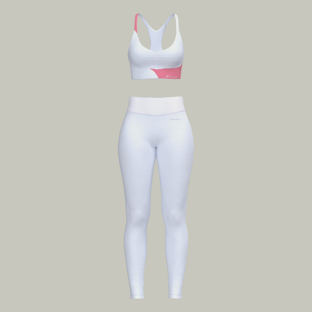 SportZbody Pink Pantha (White) High-Waisted Sculpting Leggings Set